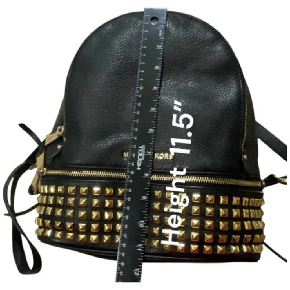 Michael Kors Black leather with metallic Gold studs rivet Backpack chic rockstar - Picture 12 of 16